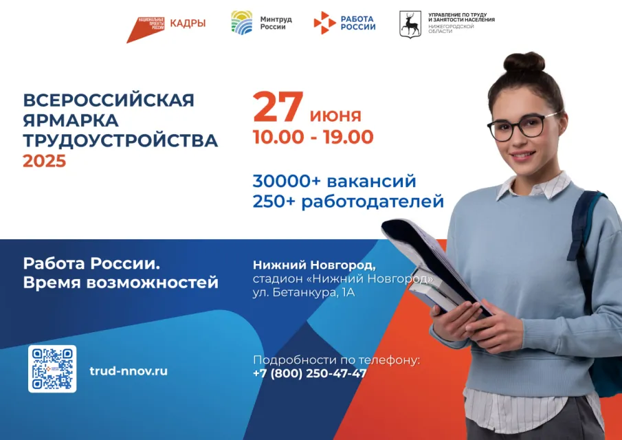 Более 30 тысяч вакансий планируется представить на Всероссийской ярмарке трудоустройства в Нижнем Новгороде 27 июня